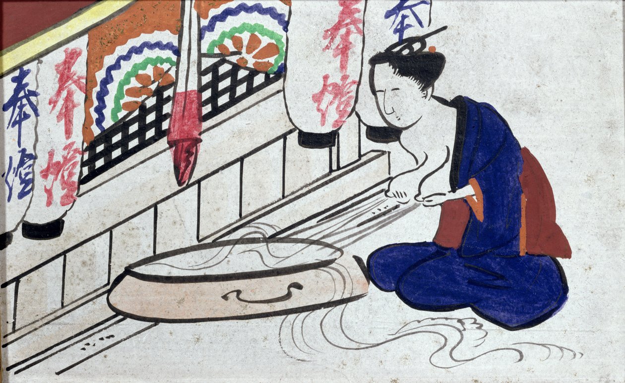 Süt sağan bir kadını betimleyen Ema (adak levhası) by Japanese School