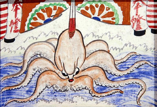 Şinto veya Budist tapınağına yerleştirilmiş bir ahtapotu tasvir eden ex voto (kağıt üzerine guaj) by Japanese School