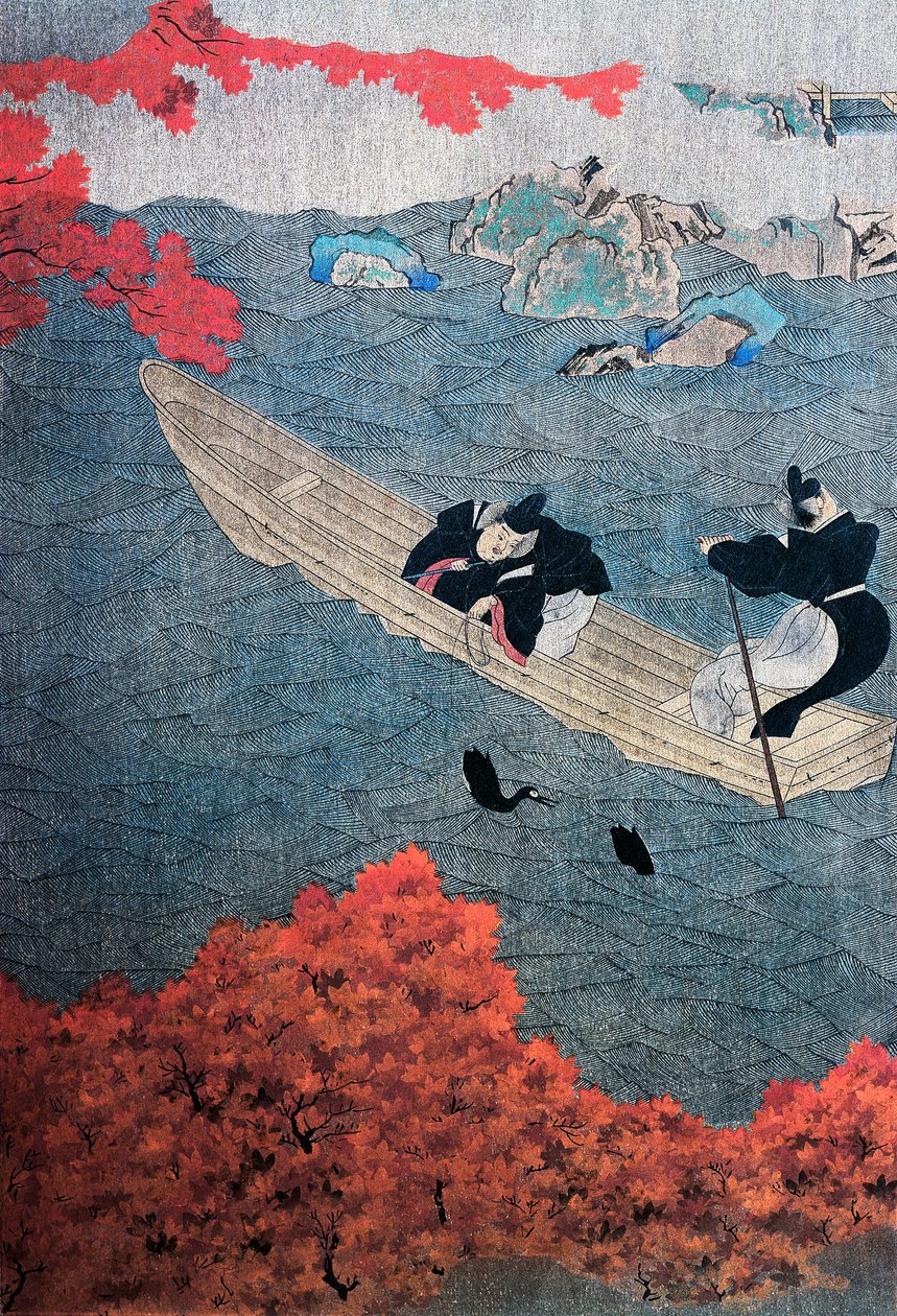 Balık tutma, Yukihide, Tosa okulu, ipek boyama, Japonya by Japanese School