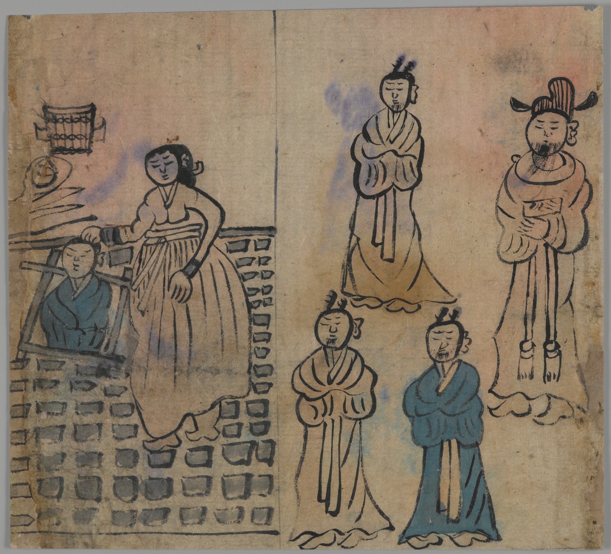 Tür sahnesi, 1/4 (kağıt üzerinde mürekkep ve renkli) by Japanese School