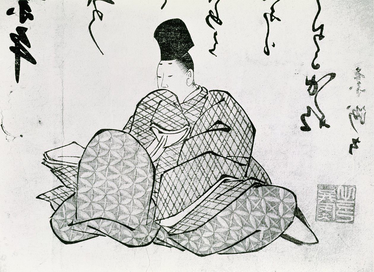 Bir Monogatari Kahramanı, Ariwara no Narimira (825-880) 17.-19. yüzyıl (tahta baskı) by Japanese School