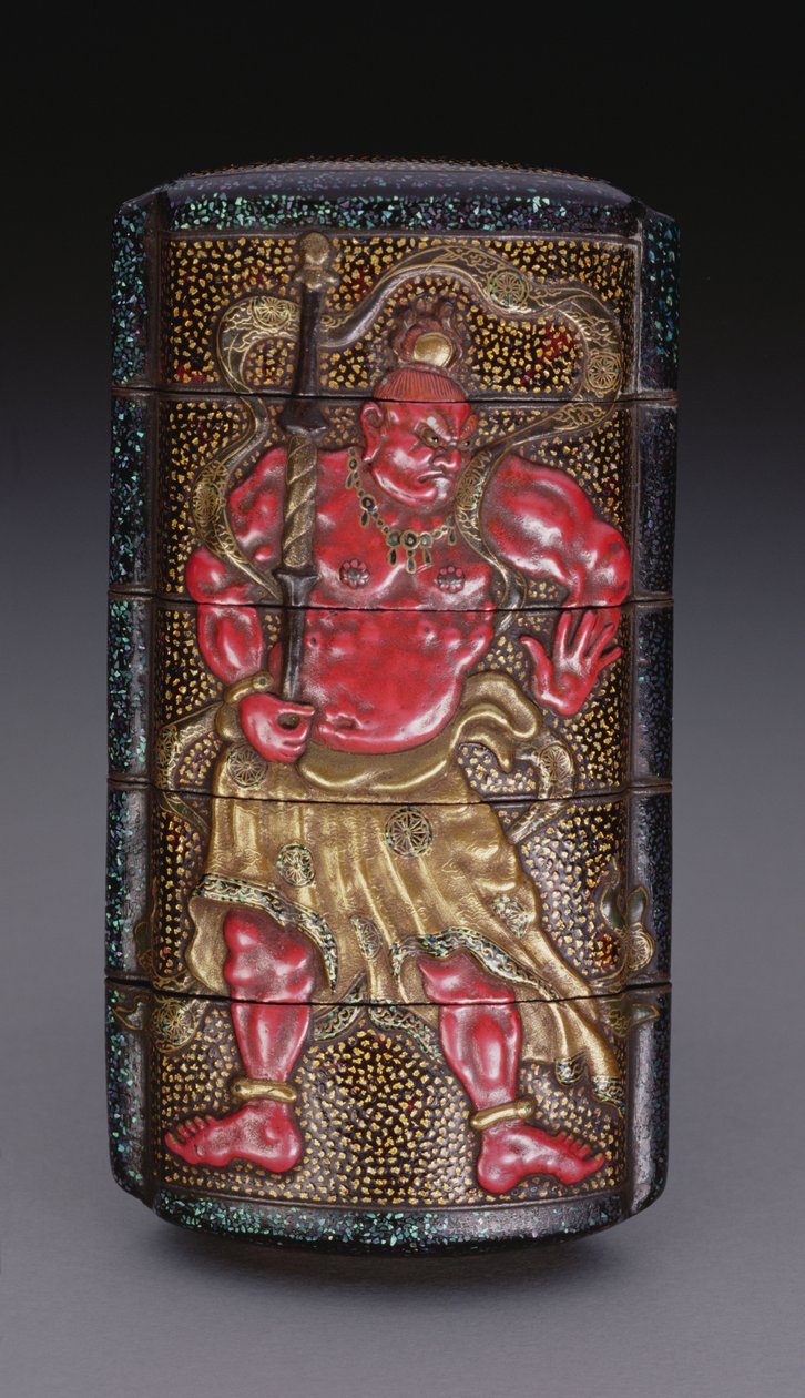 Nio ile süslenmiş Inro, Edo dönemi (1615-1868) Japonca (lake) by Japanese School