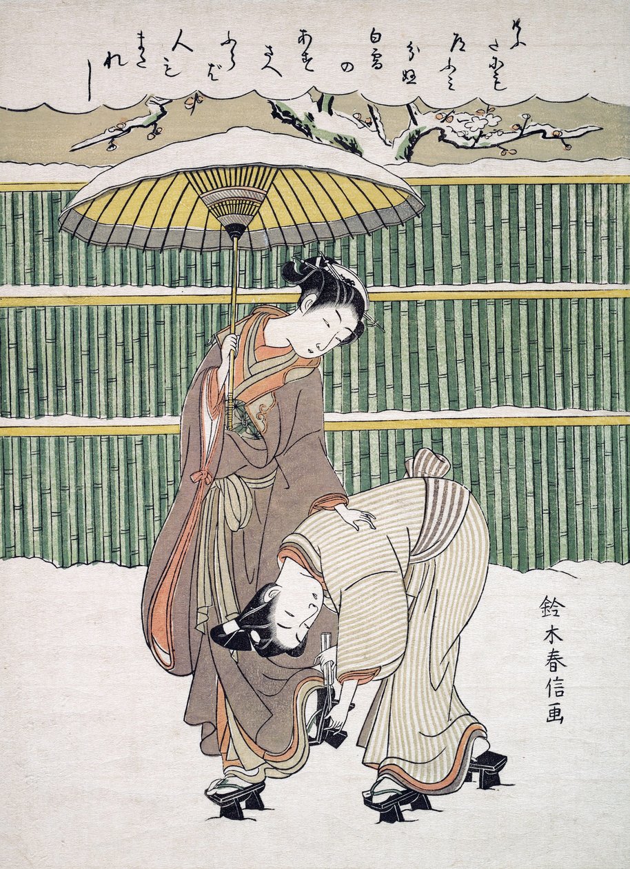 Karda yürüyen Japon Aşıklar, pub. C.1768 by Japanese School
