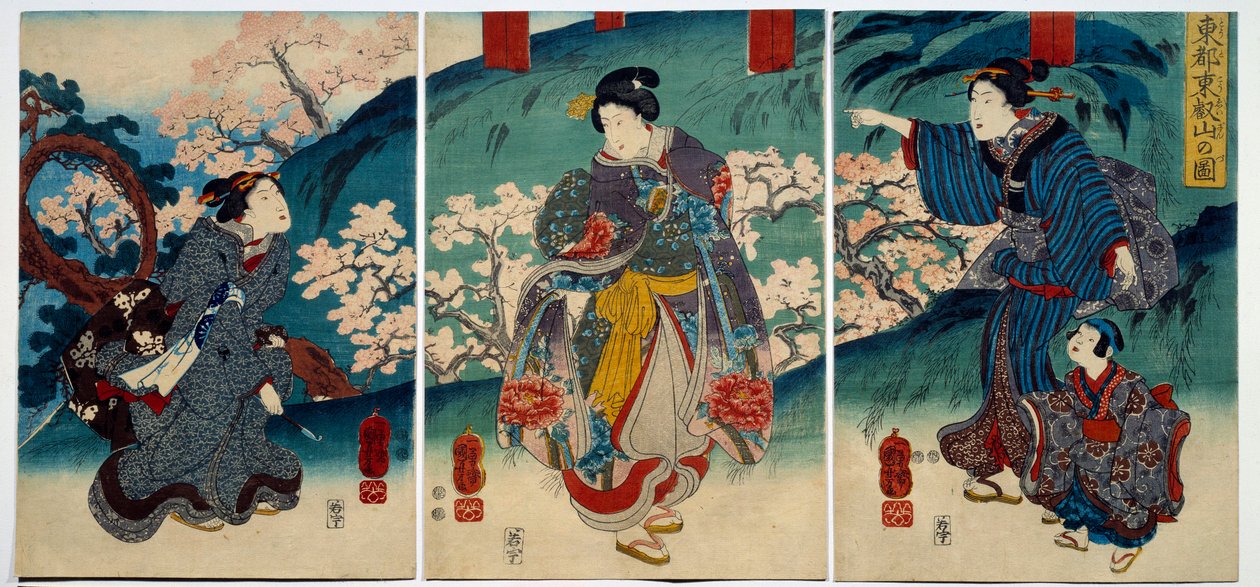 Japon sanatı: ilkbaharda kadınlar. 19. yüzyıl baskı özel koleksiyon by Japanese School