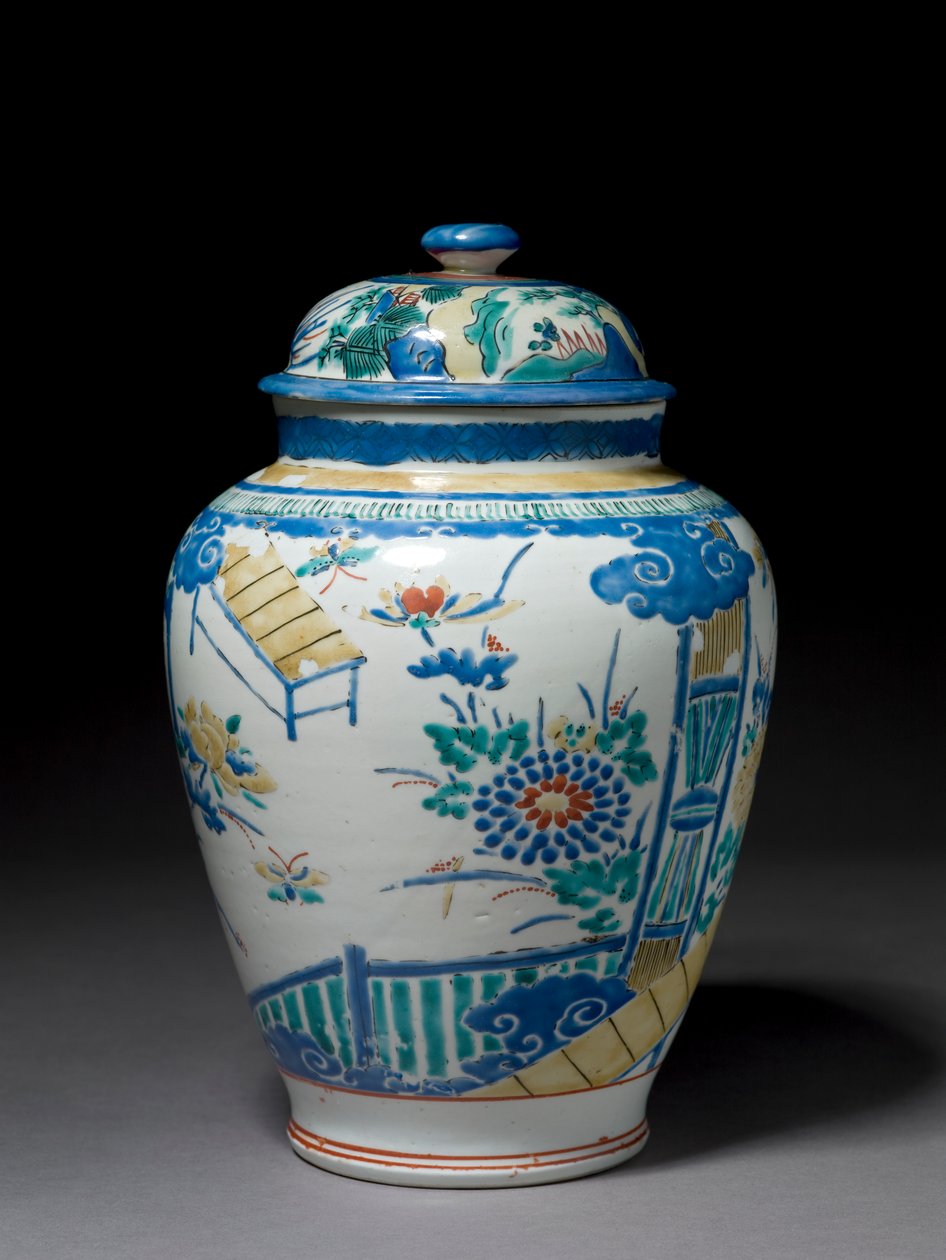 İlgili kapaklı kavanoz, c.1660-80 (emaye sırlı porselen) by Japanese School