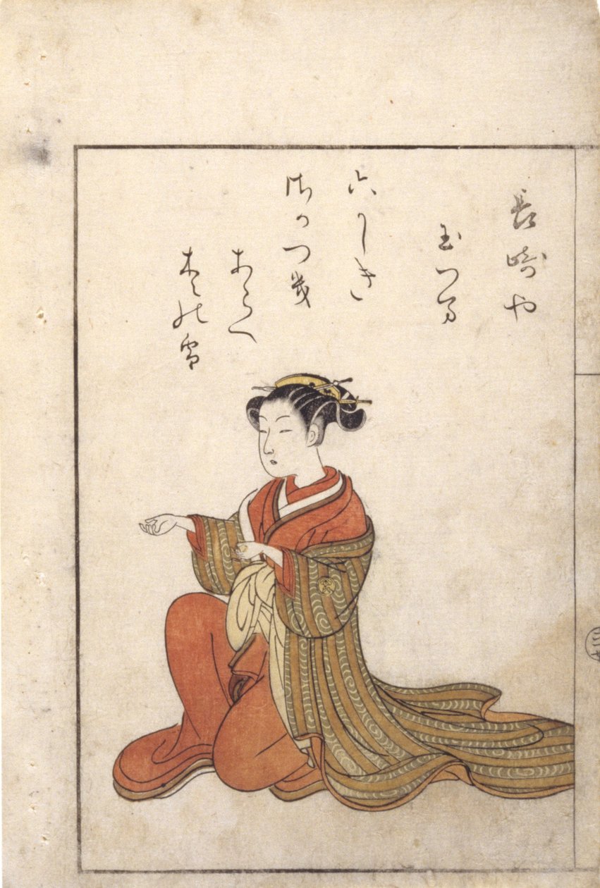 Diz çökmüş kadın (tahta blok) by Japanese School