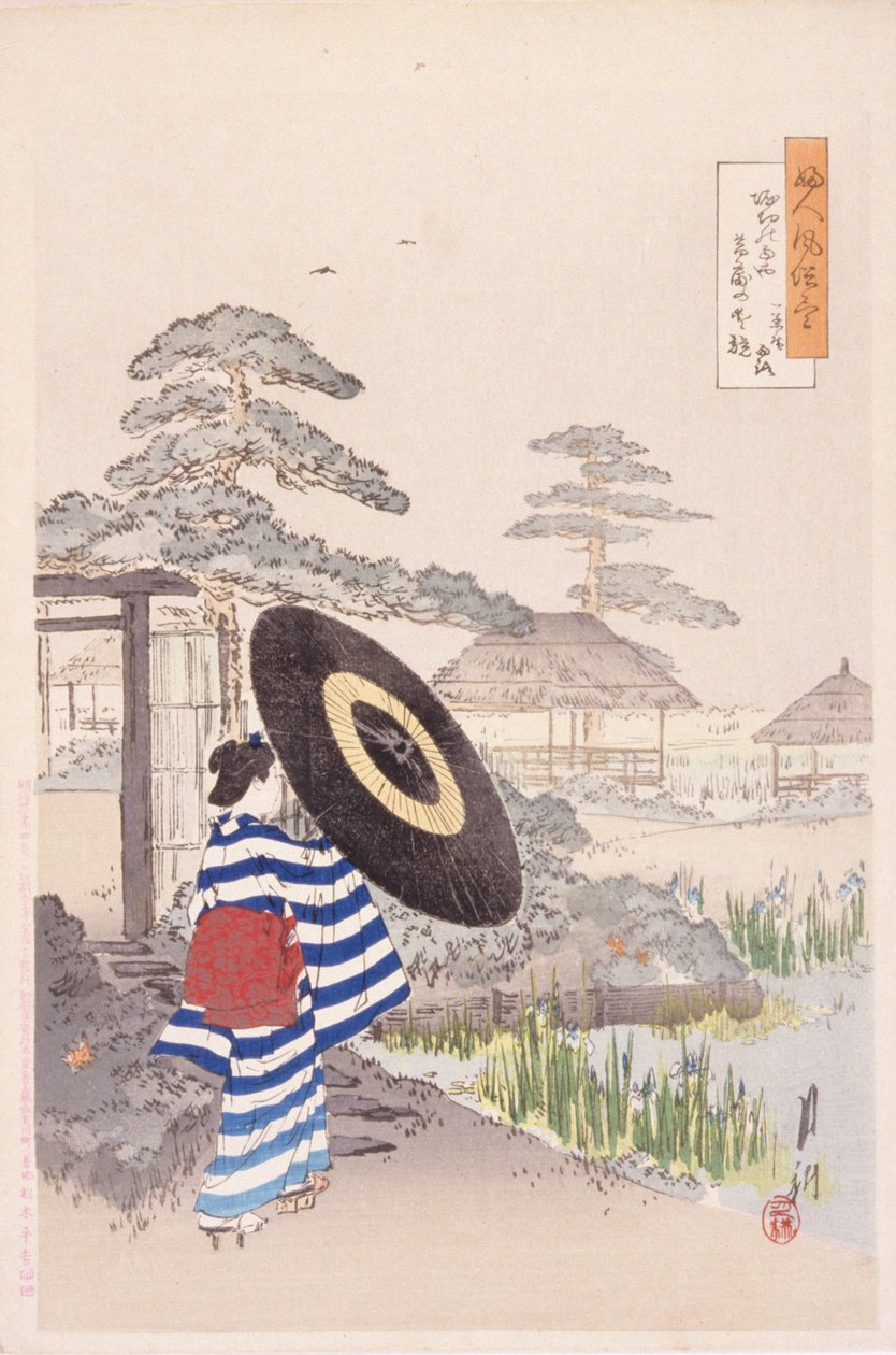Şemsiyeli Bayan (renkli tahta baskı) by Japanese School