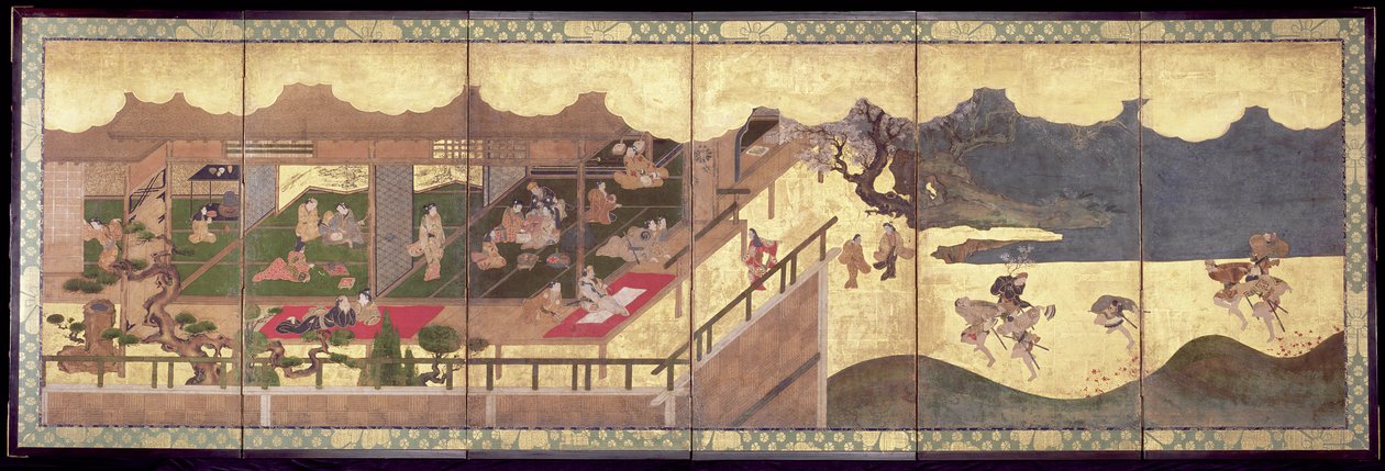 Merrymaking (mürekkep, renk ve kağıt üzerinde altın varak) by Japanese School