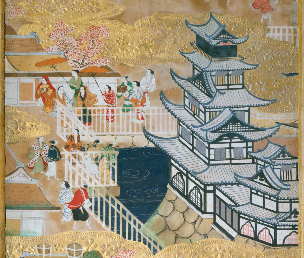 Osakazu Byobu - Japon sekiz panelli katlanır perde (resim) by Japanese School