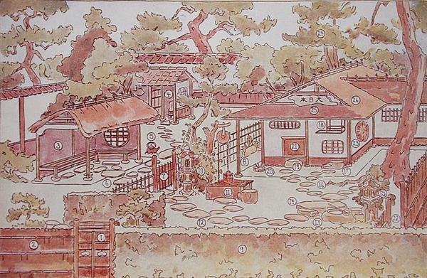 Bir çay bahçesinin planı, 19. yüzyıl sonu (renkli taş) by Japanese School