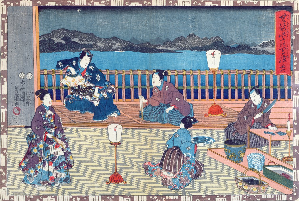 Balık hazırlama (renkli gravür) by Japanese School