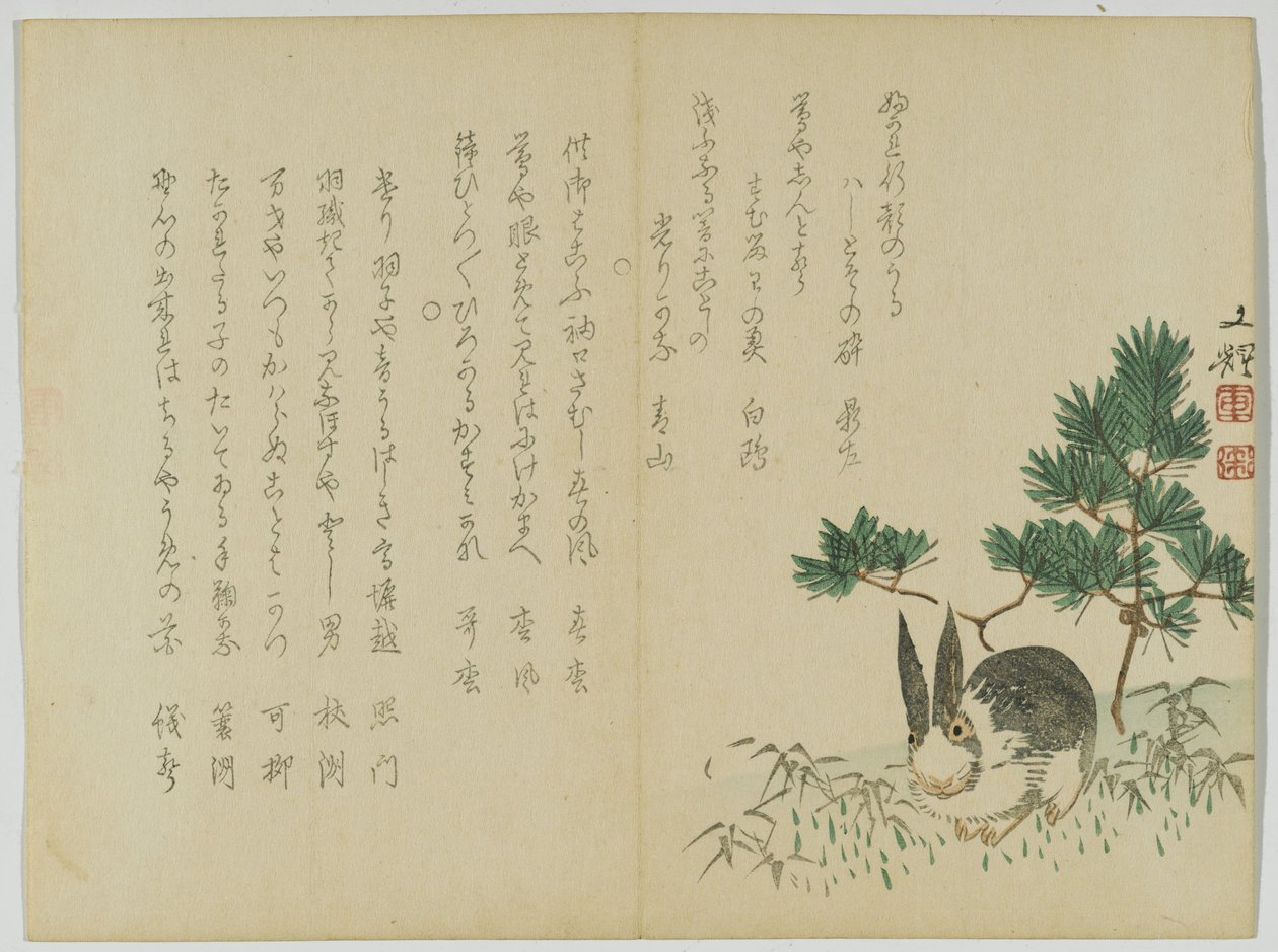 Yılbaşı Çamının Altındaki Tavşan, 1860 dolayları (tahta baskı) by Japanese School