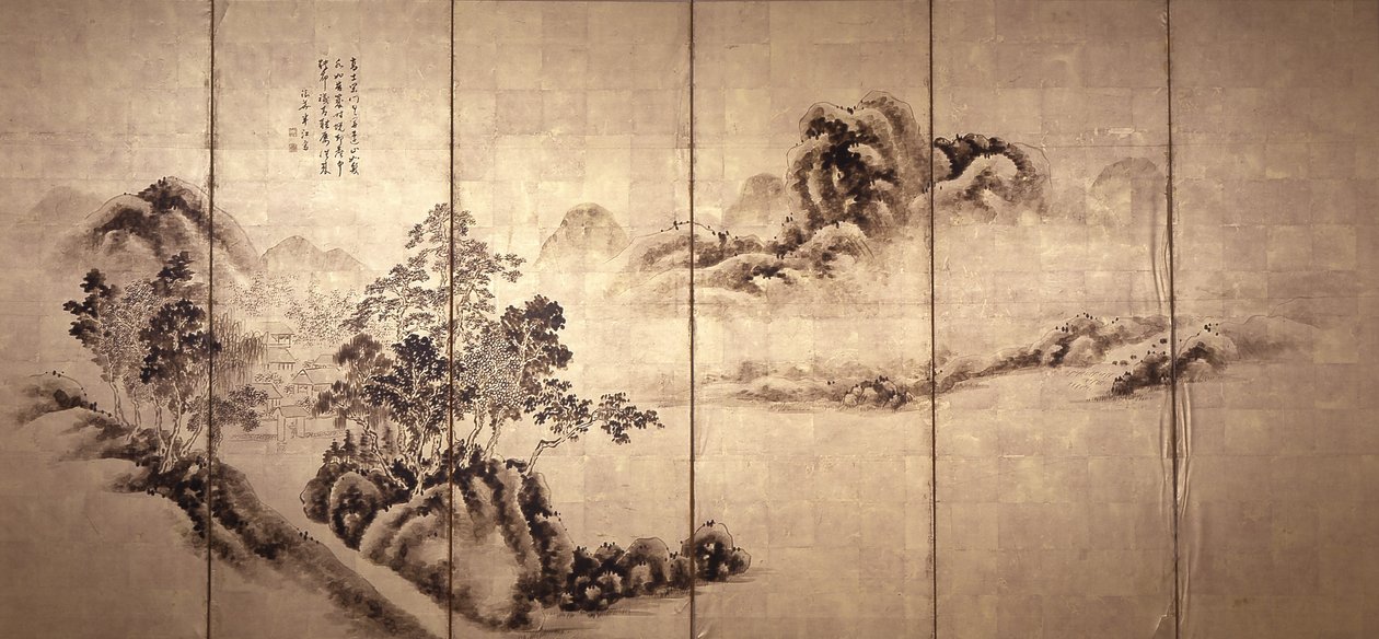 Recto: Mi Fei'den Sonra Manzara, c.1810 (altın varak üzerine mürekkep) by Japanese School