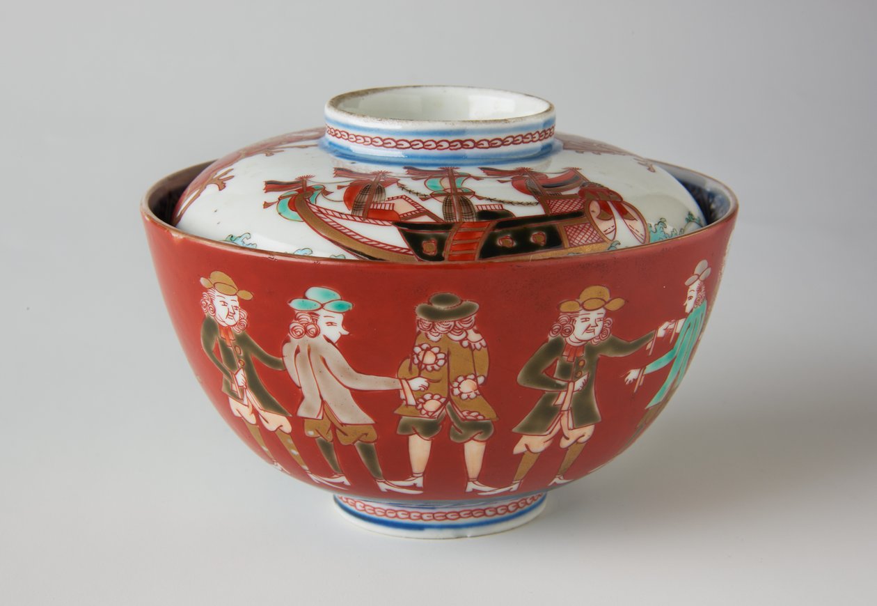Pirinç Kase ve Kapak, muhtemelen 19. yüzyıl (Ko-İmari malı, sır altı mavisi ve sır üstü emayeli porselen) by Japanese School