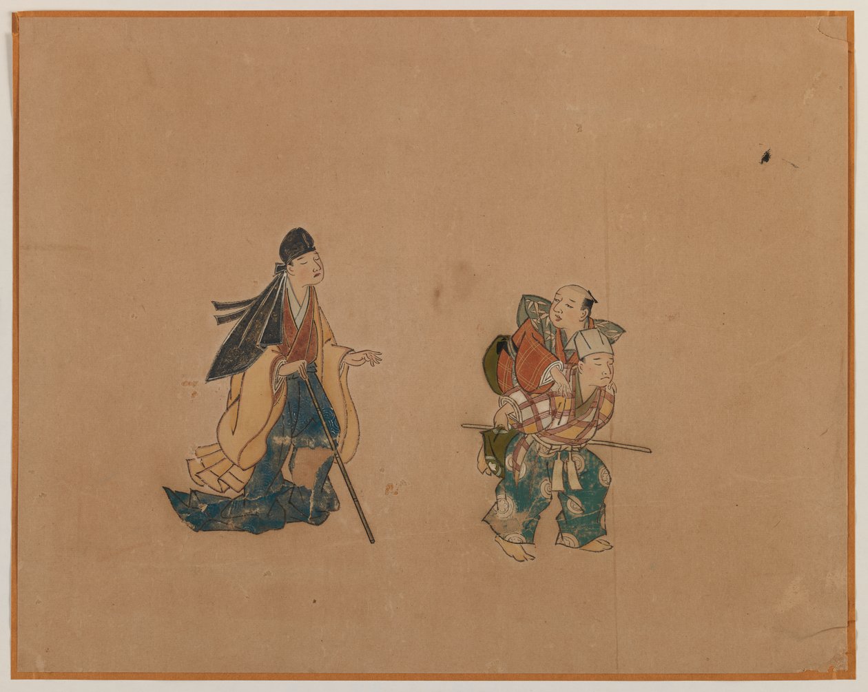 Samuray ve İki Kör Adam, Albüm Yaprağı Boyama (kağıt üzerine mürekkep ve renkli) by Japanese School