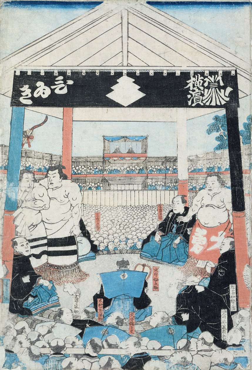 Sumo Güreşçileri Maça Başlamak üzere (tahta baskı) by Japanese School