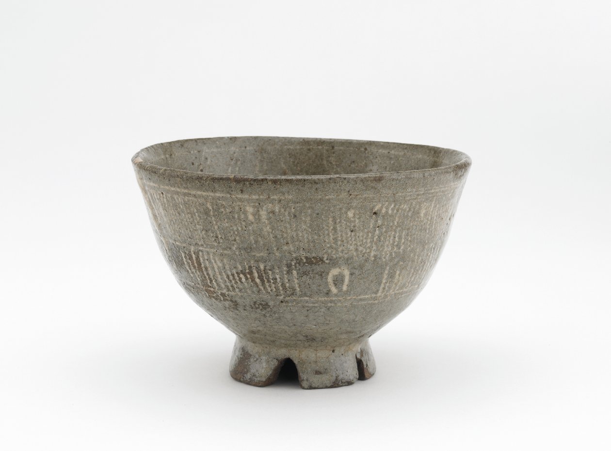 Tea bowl in mishima style, Karatsu ware by Japanese School