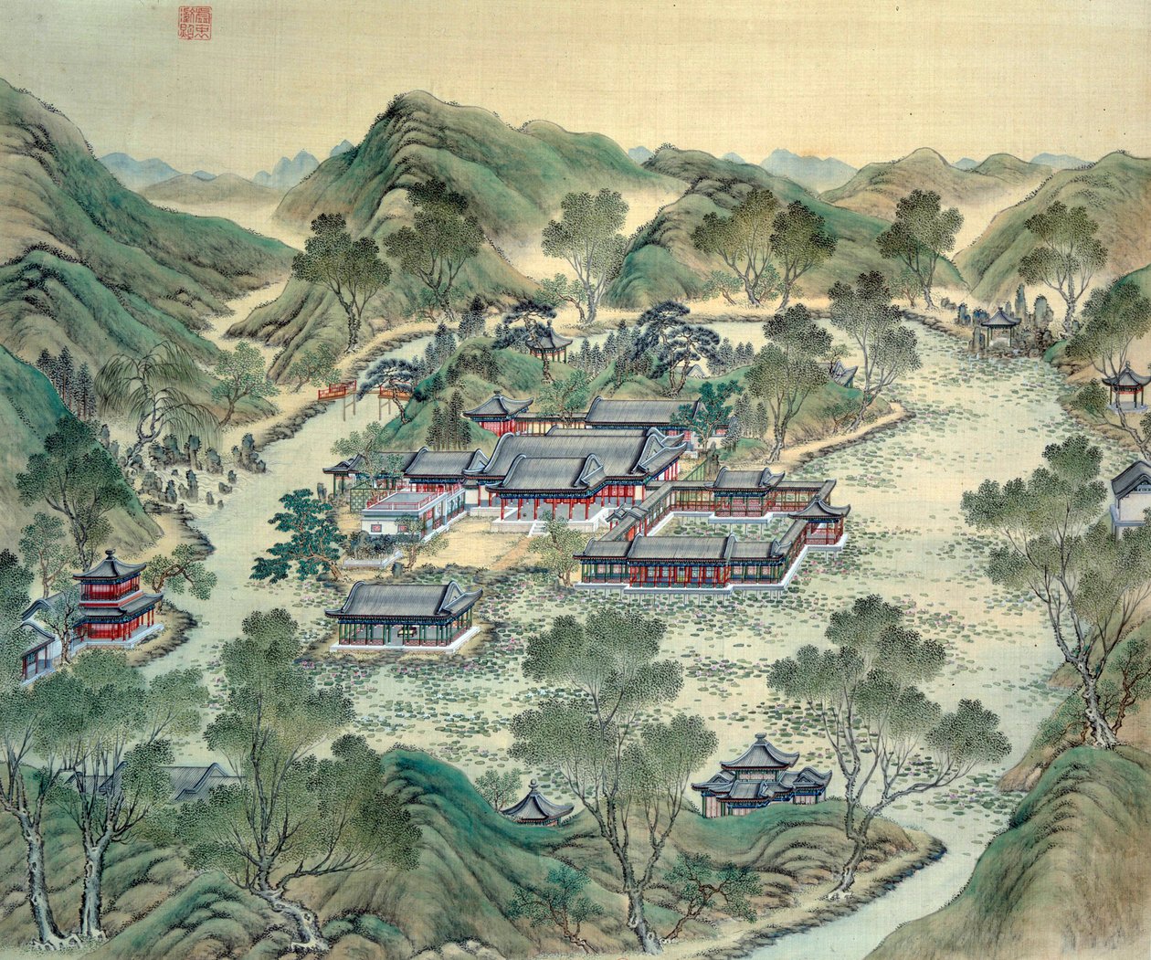19. yüzyıldan kalma bir Japon baskısının Grand Palais Detayı. by Japanese School