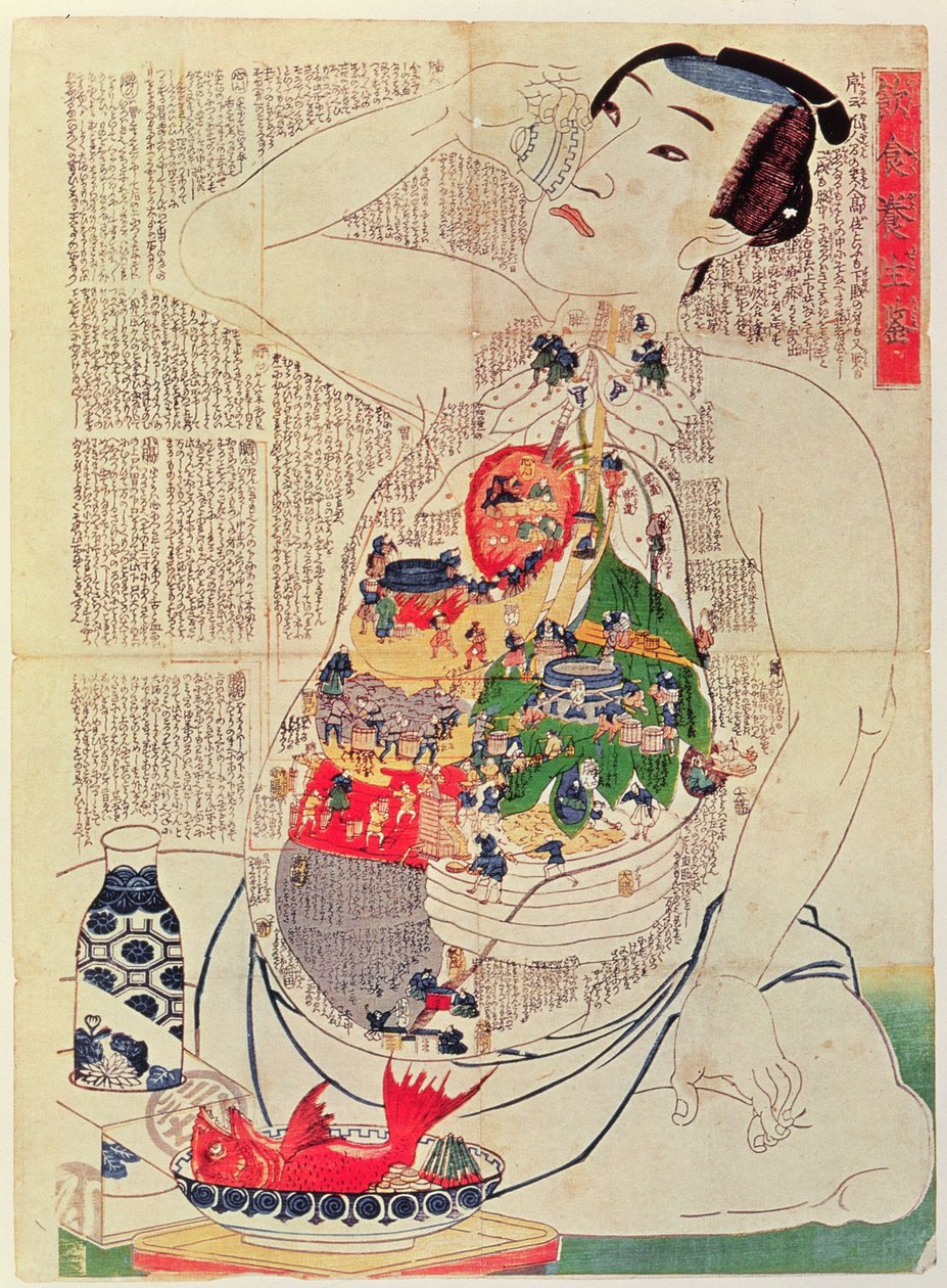 Yaşamı Besleyen Yiyecek ve İçecek Aynası (tahta baskı) by Japanese School