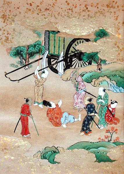 Keşiş Shogaku (1126-1235) Eşkıyalar Tarafından Saldırıya Uğradı (kağıt üzerine suluboya) by Japanese School
