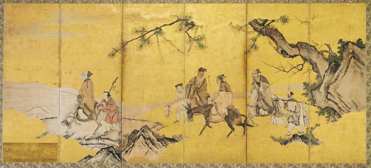 Bambu Korusunun Yedi Bilgesi, Kan? okul (mürekkep, renk, kağıt üzerine altın ve altın varak) by Japanese School