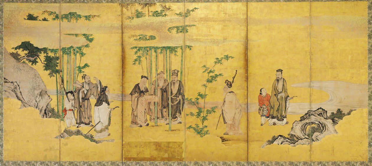 Bambu Korusunun Yedi Bilgesi, Kan? okul (mürekkep, renk, kağıt üzerine altın ve altın varak) by Japanese School