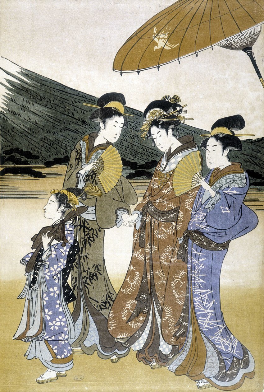 Üç kadın ve çocuk, Japon baskısı by Japanese School