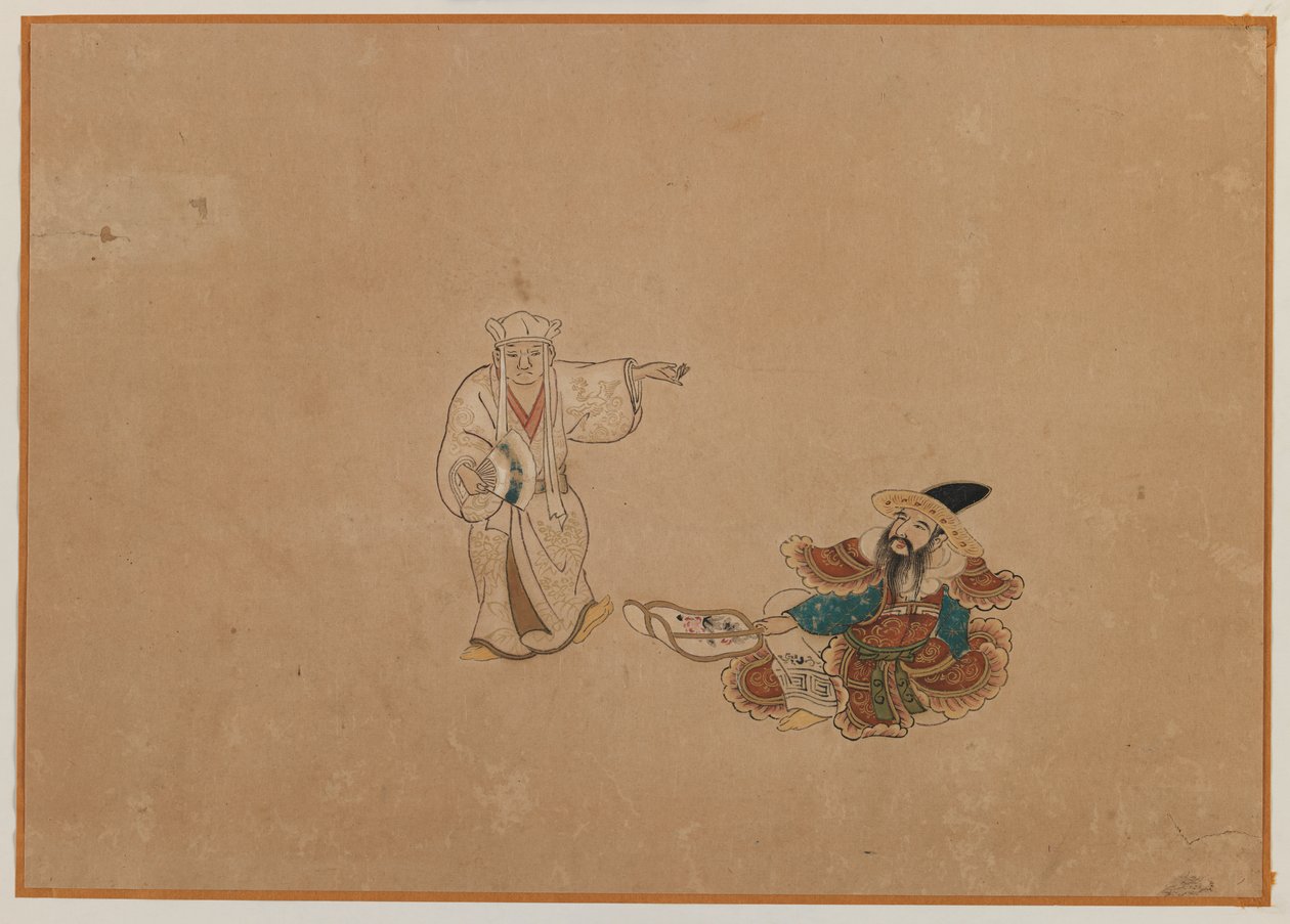 İki Figür, Albüm Yaprağı Boyama (kağıt üzerine mürekkep ve renkli) by Japanese School