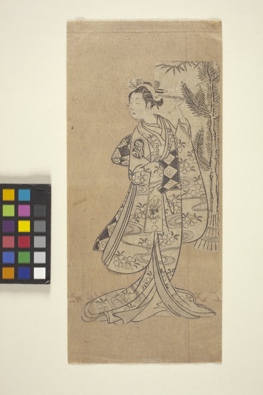 İsimsiz (Ağacın Önünde Duran Kadın) (renkli tahta baskı) by Japanese School