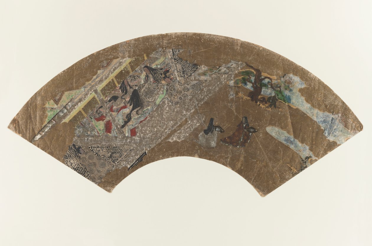 İsimsiz - Bir köşkte oyun oynayan bayanların yelpaze şeklindeki resmi, 1603-1868 by Japanese School