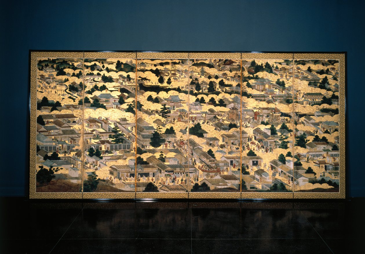 Kyoto ve Çevresindeki Görünümler, Edo dönemi, c.1616-24 (kağıt üzerine mürekkep, renk ve altın varak) by Japanese School
