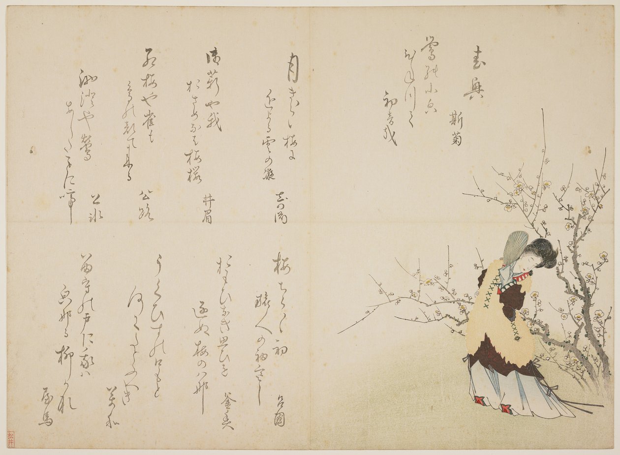 Çin saray kılıklı kadın, c.1830-44 (renkli tahta baskı, kürk manto üzerine karazuri) by Japanese School