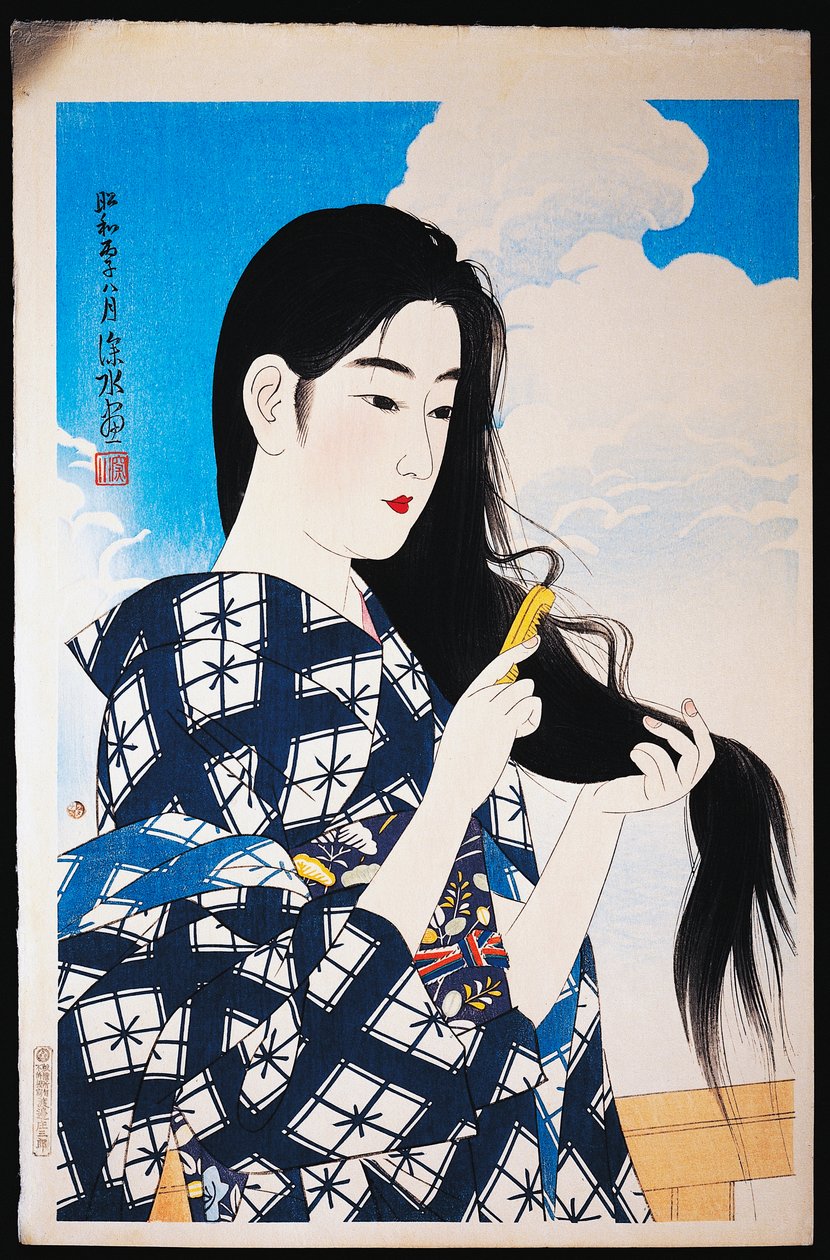 Genç kadın saçını tarıyor by Japanese School