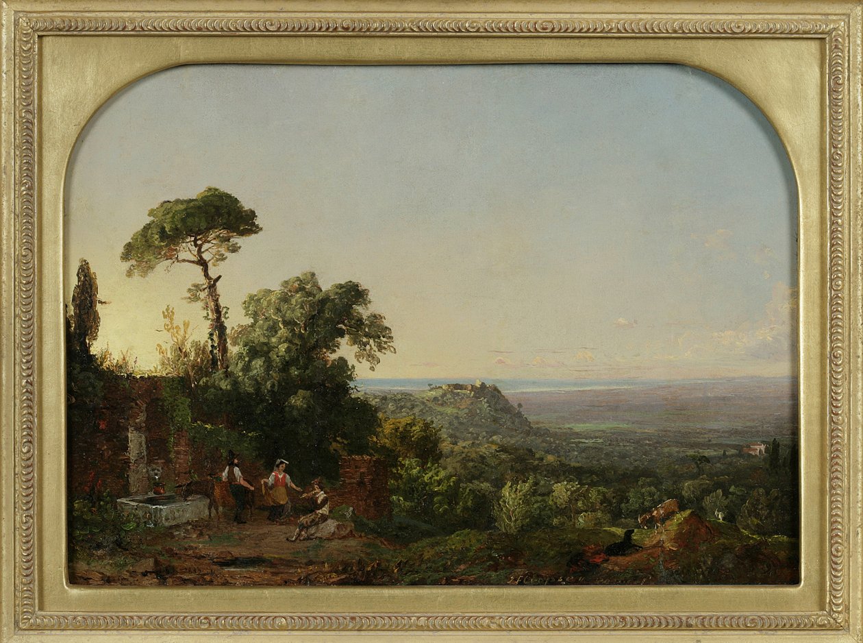 İtalyan Manzarası, 1847-49 (panel üzerine monte edilmiş kağıt üzerine yağlı boya) by Jasper Francis Cropsey