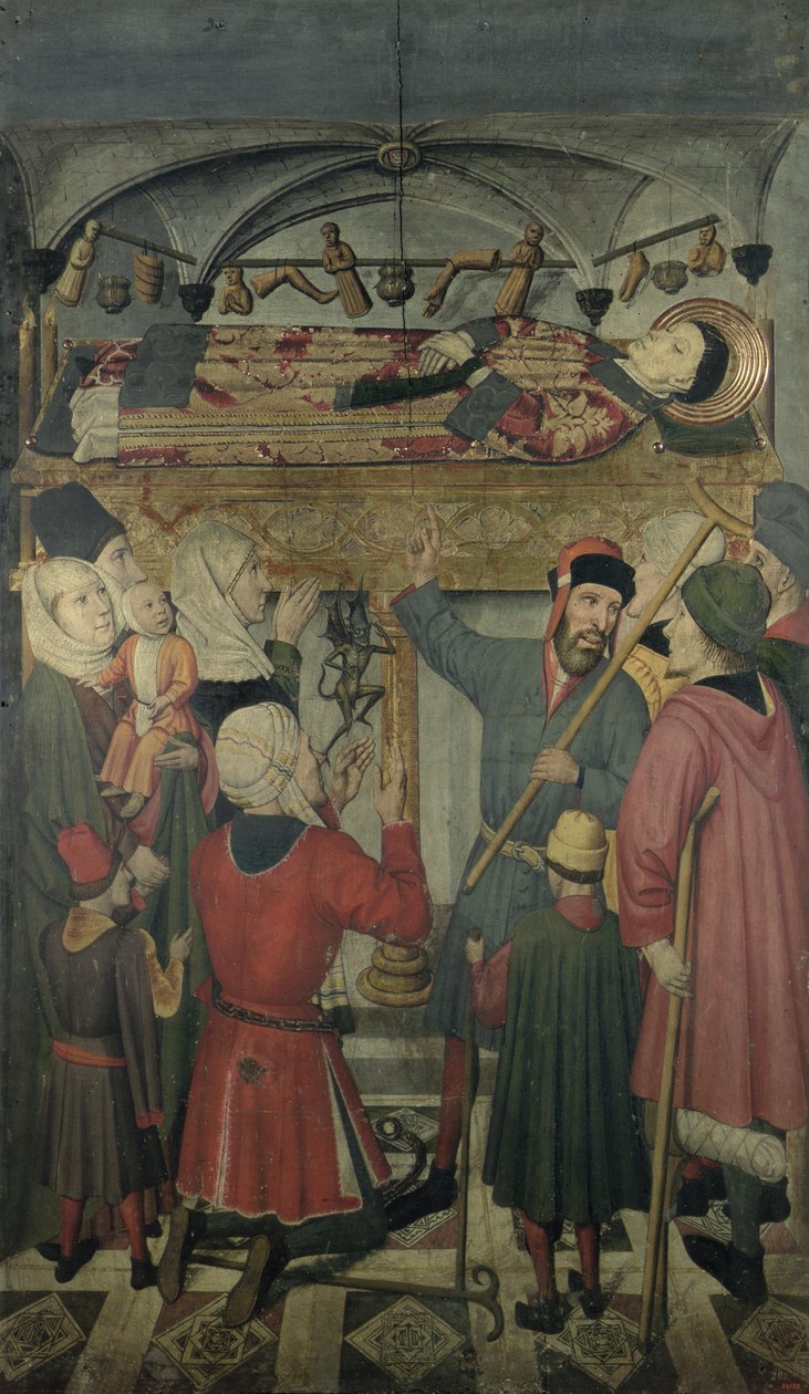 Saragossa'lı St. Vincent'ın Mezarı'nın altında ele geçirilmiş bir adamın şeytan kovması (d.304) Saragossa'lı Aziz Vincent'ın Altarpiece'inden by Jaume Huguet