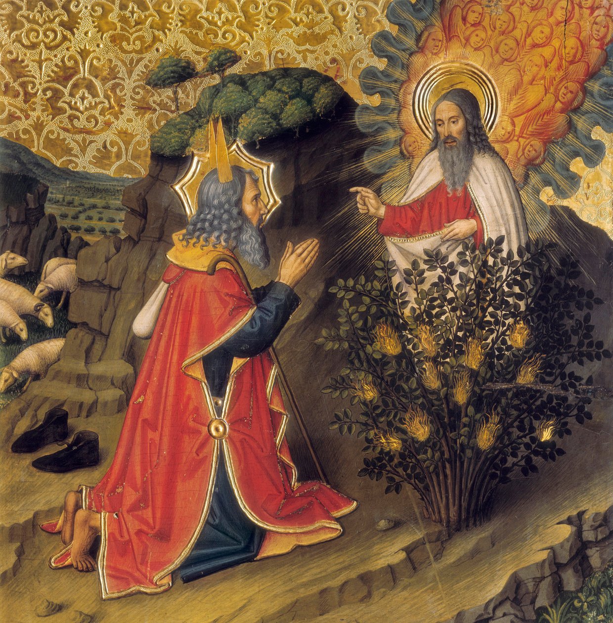 Musa ve yanan çalı (ahşapta tempera) by Jaume Huguet