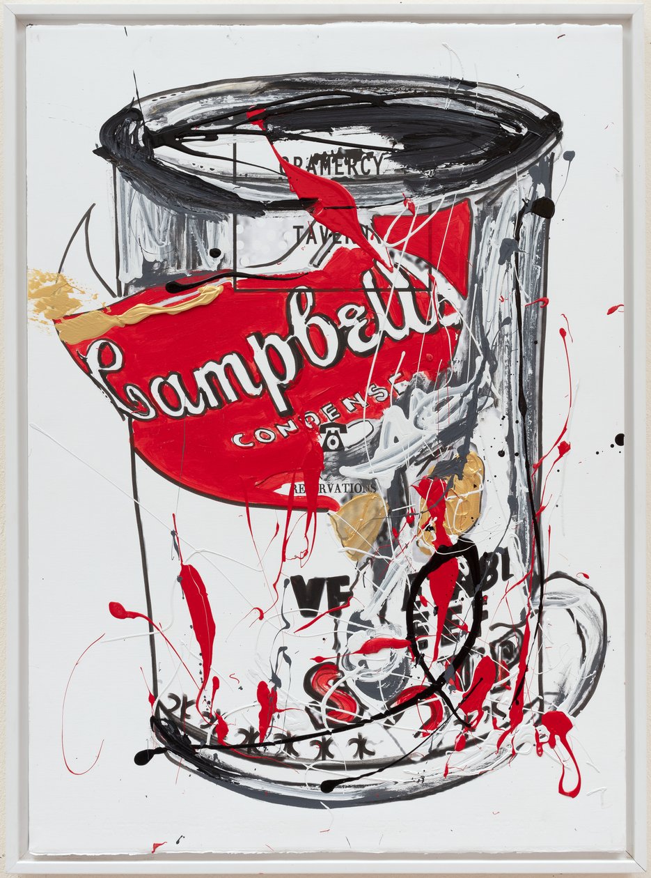 Soup Can 3 NewYorker, 2019 (tuval üzerine ev boyası ve mürekkep) by Jay Batlle