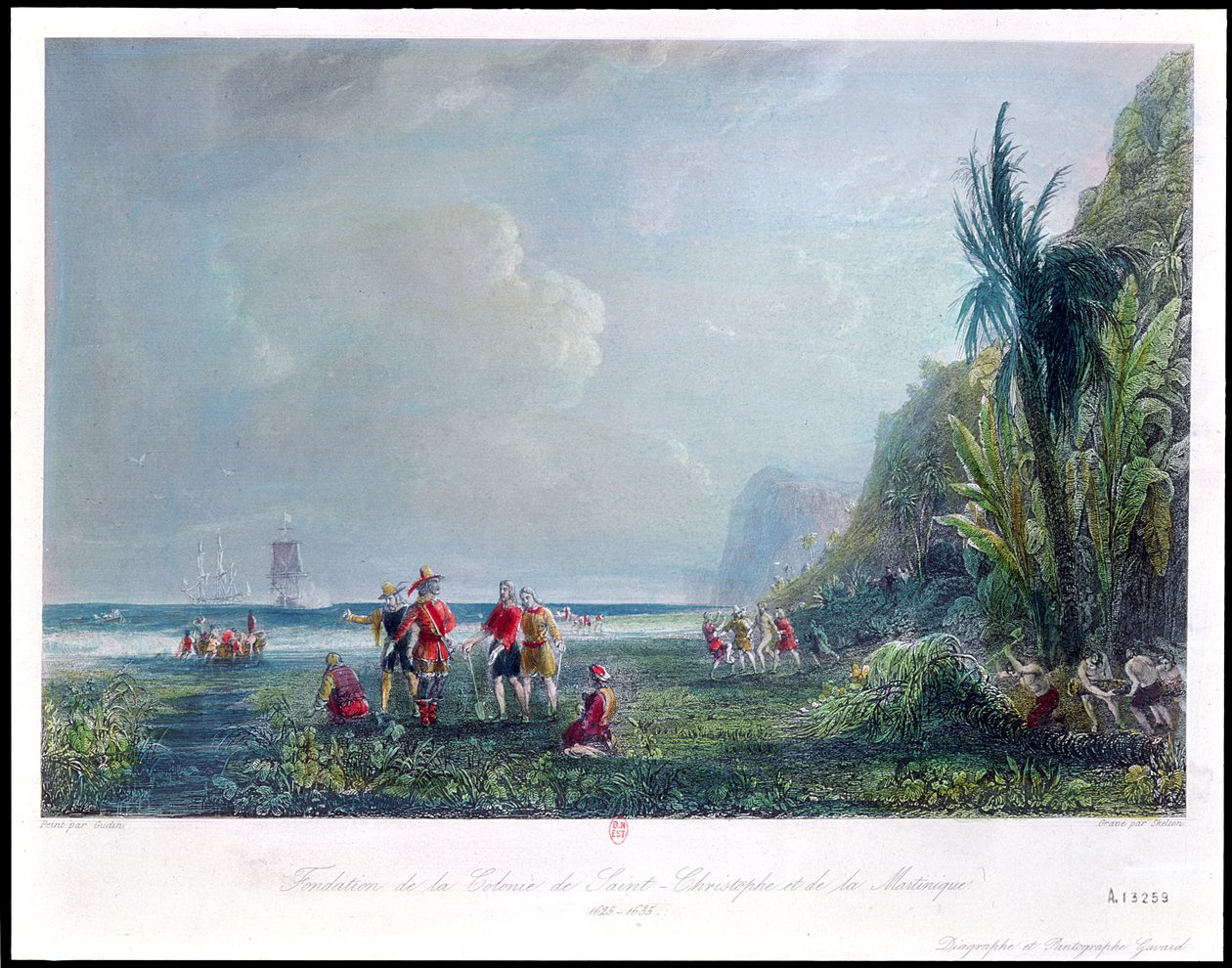 1625-35 civarında Saint-Christophe ve Martinique Kolonisinin Kuruluşu by Jean Antoine Theodore Gudin