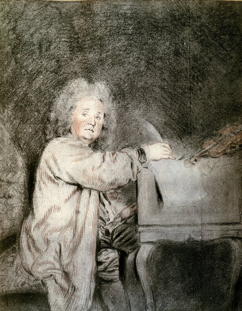 Jean-Ferry Rebel (1666-1747), c.1715 (kağıt üzerinde tebeşir ve pastel boya) by Jean Antoine Watteau
