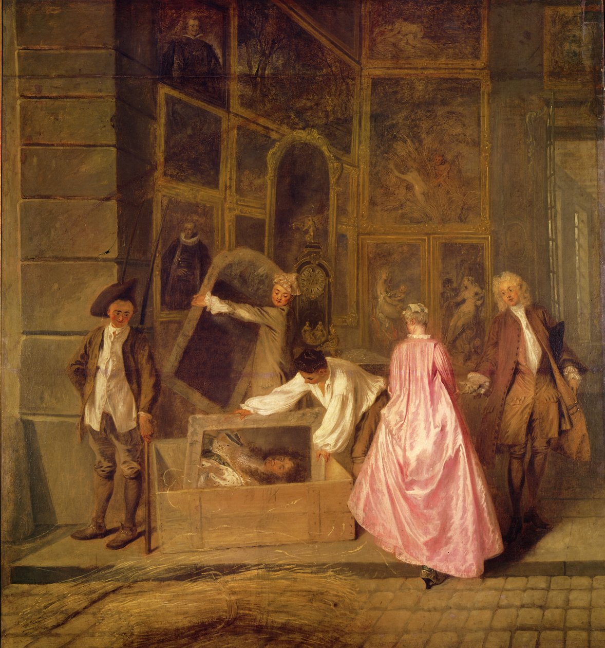 Lenseigne de Gersaint sol bölümden detay, tuval üzerine 1720 yağlı boya by Jean Antoine Watteau