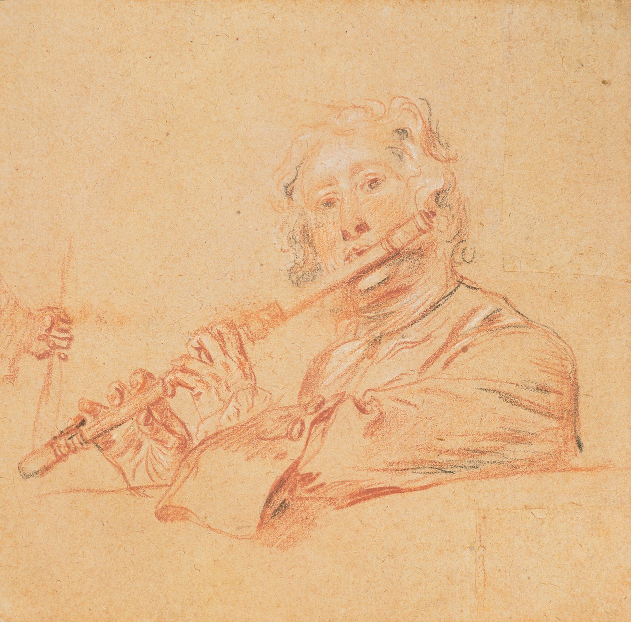 Flüt Çalan Adam, c.1710 (devetüyü kağıt üzerinde 