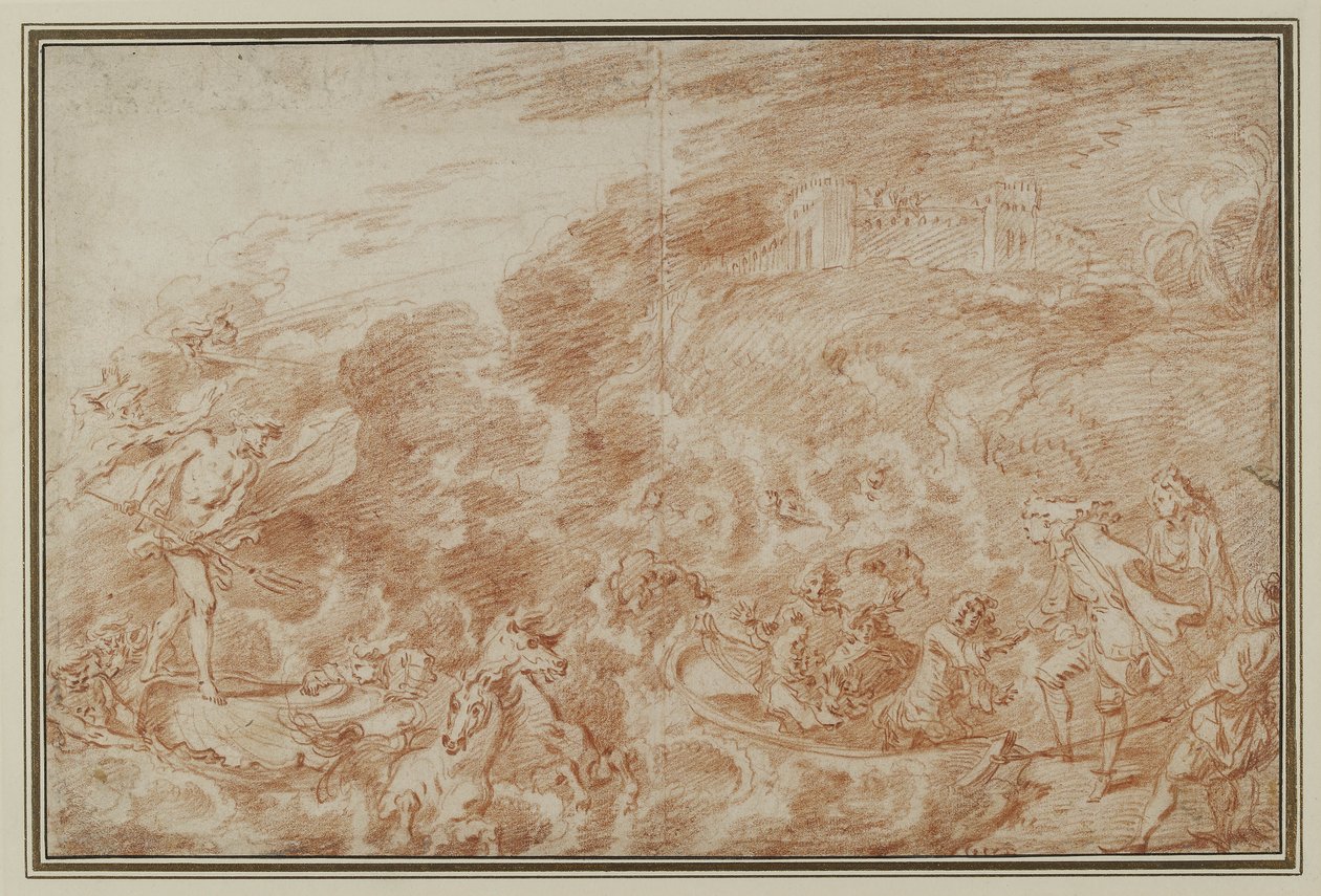 Denizde Fırtına (kağıt üzerinde kırmızı tebeşir) by Jean Antoine Watteau