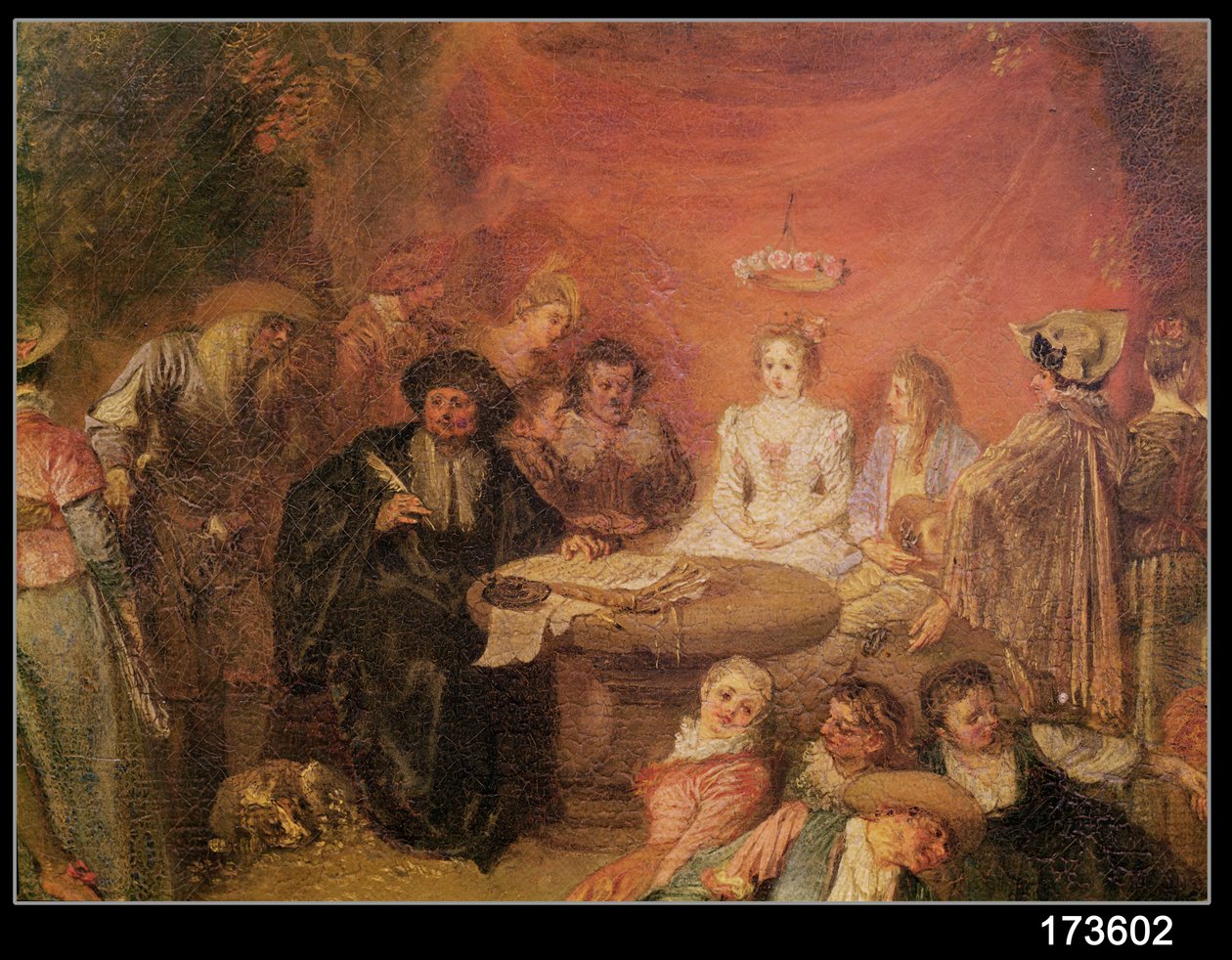 Gelin ve Damat Tablosu, Evlilik Sözleşmesinden detay, c.1712-13 (38782 detayı) by Jean Antoine Watteau