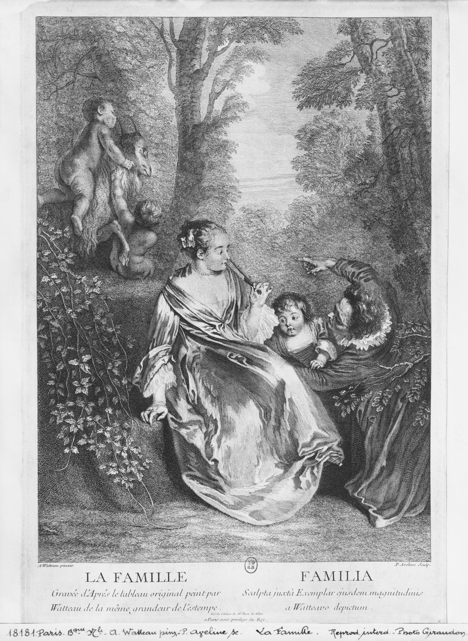 Pierre Aveline tarafından oyulmuş Aile (c.1656-1722) by Jean Antoine Watteau