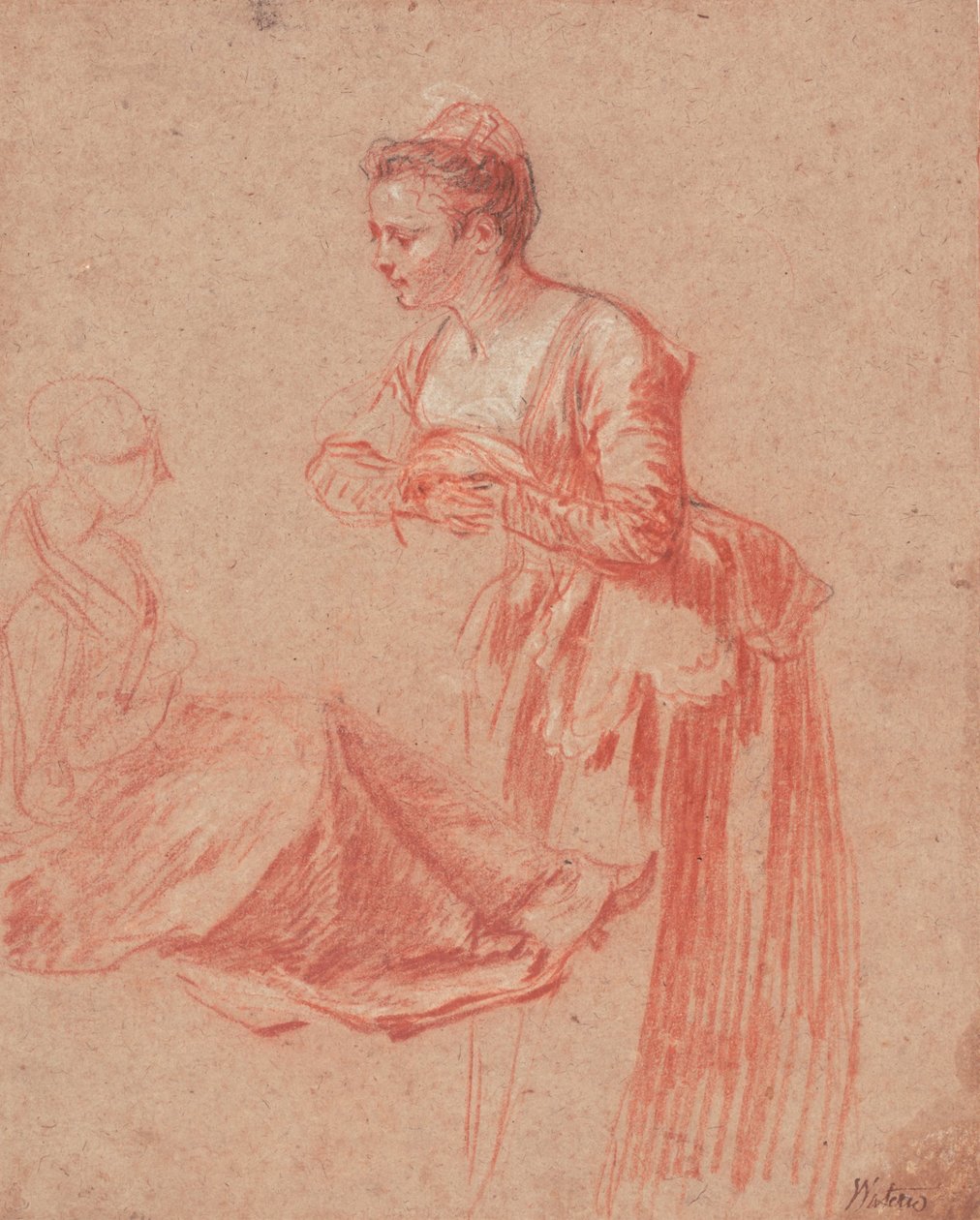 Genç Bir Kadının İki Figür İncelemesi, 1715-1717 by Jean Antoine Watteau