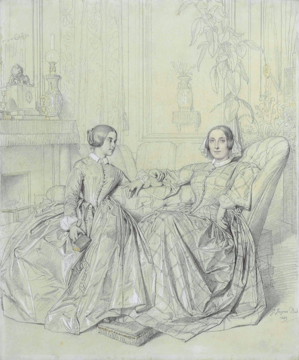 Kontes Charles dAgoult, kızlık soyadı Marie dAgoult ve kızı Claire dAgoult by Jean Auguste Dominique Ingres