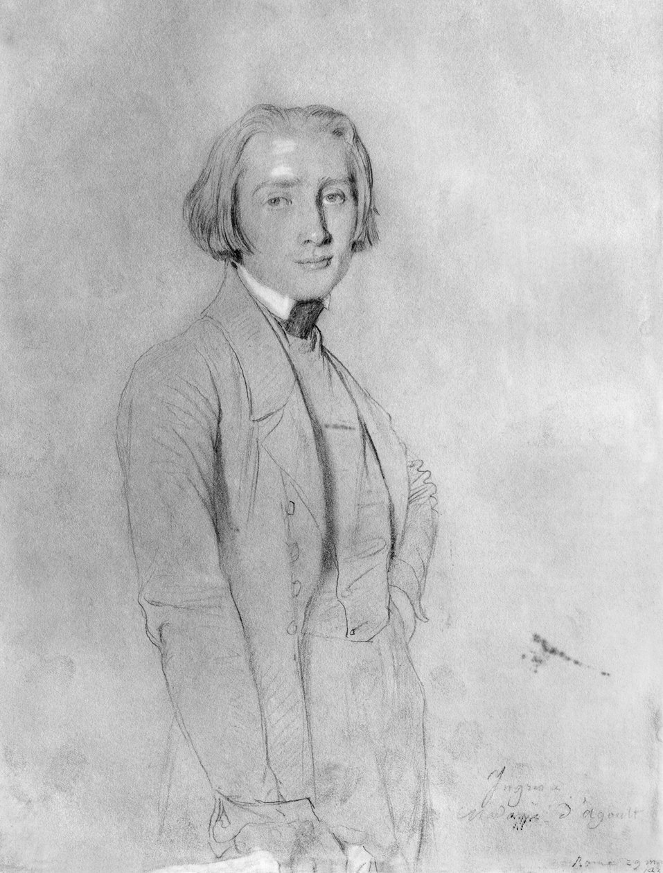 Franz Liszt (1811-86) Roma, 29 Mayıs 1839 (kağıt üzerinde grafit ve beyaz vurgular) by Jean Auguste Dominique Ingres
