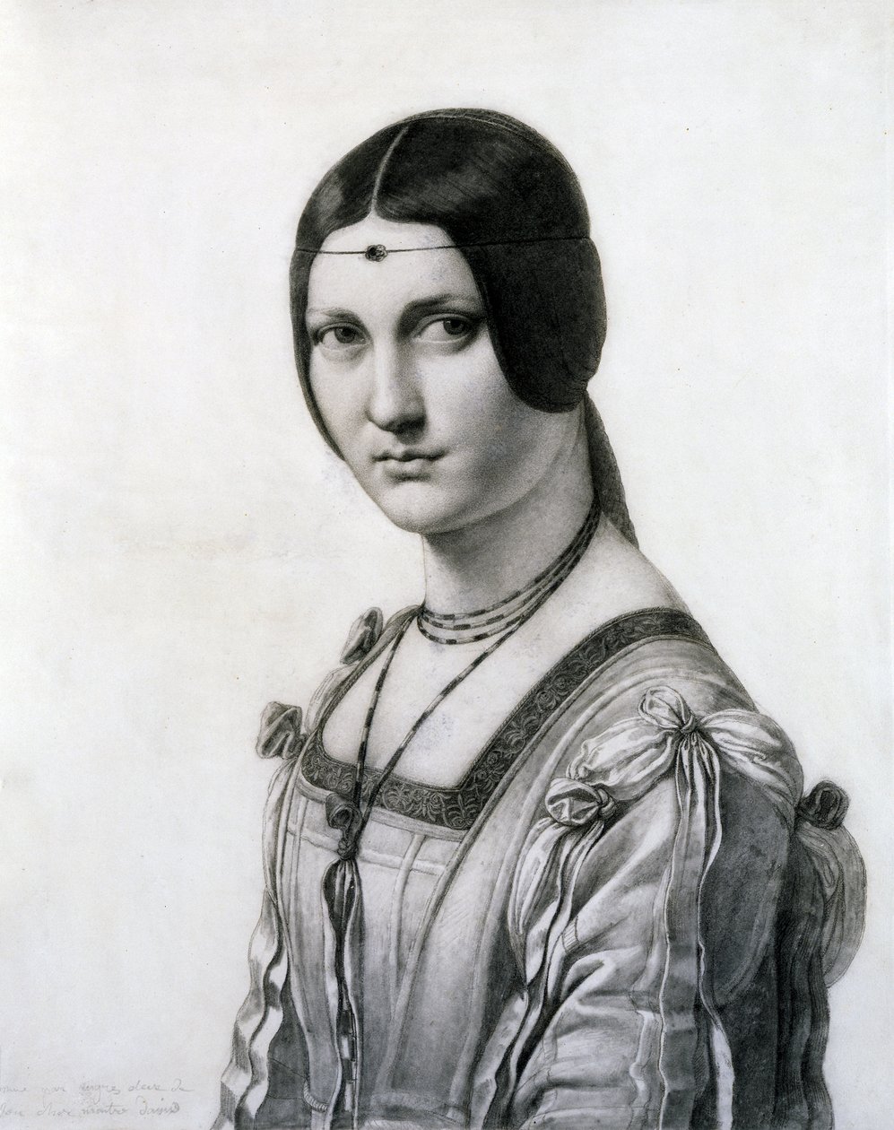 La Belle Ferronniere (siyah tebeşir ve kağıt üzerinde yıkama) by Jean Auguste Dominique Ingres