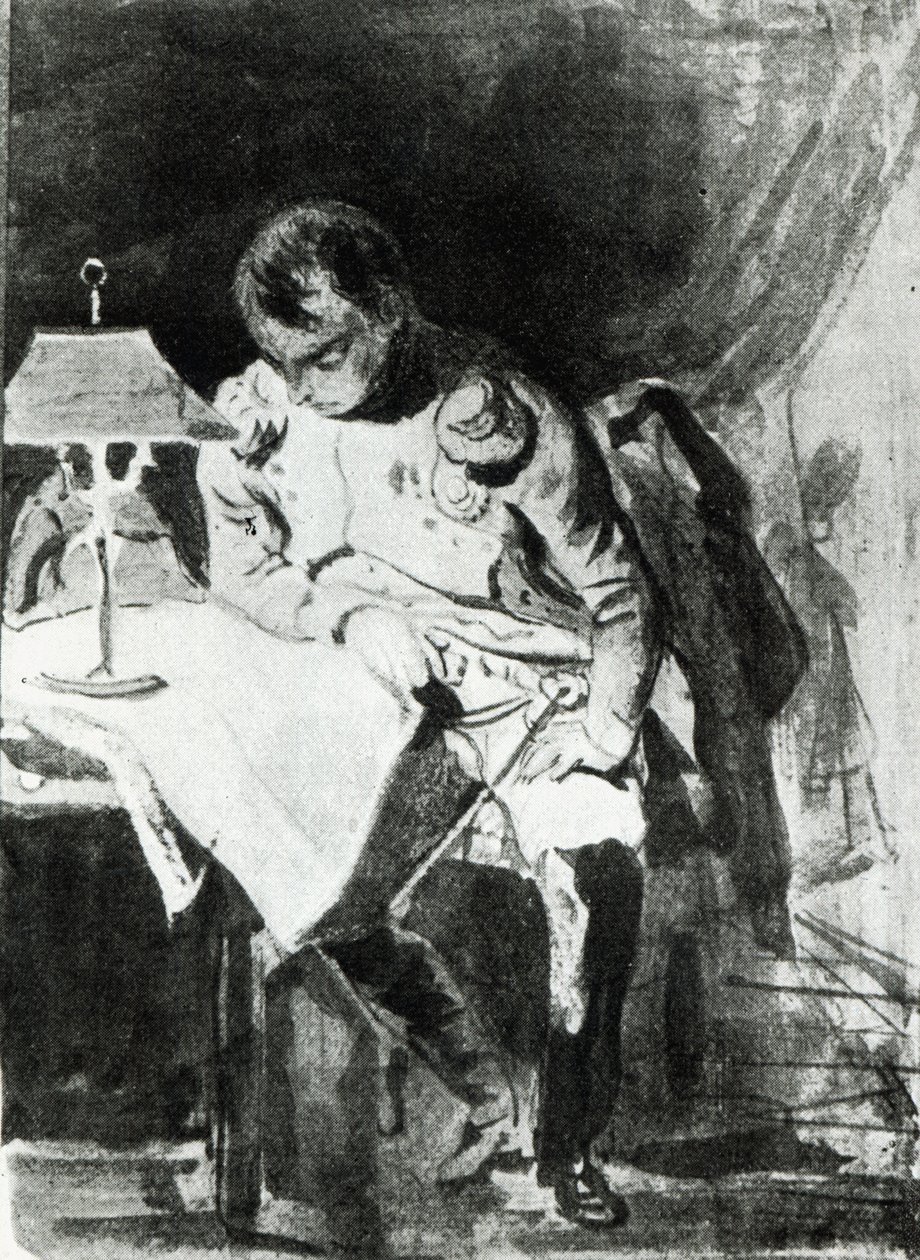 Napolyon haritalarını lamba ışığında inceliyor, c.1800 (hindistan mürekkebi) by Jean Auguste Dominique Ingres