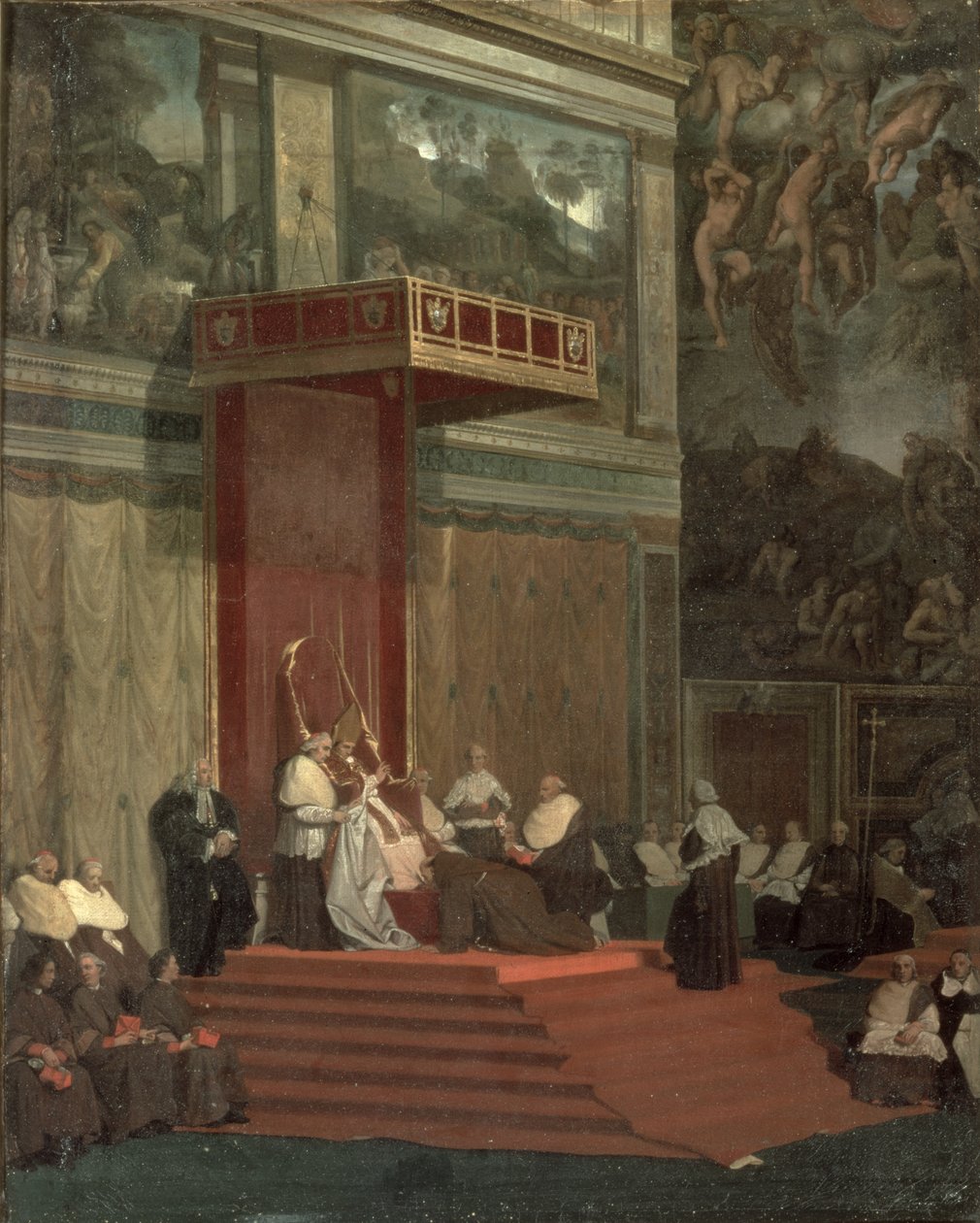 Papa Pius VII (Luigi Barnaba Chiaramonti) (1742-1823) şapele katılıyor, 1820 by Jean Auguste Dominique Ingres